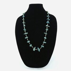 VTG Turquoise Silver Tone‎ Necklace 30" Artisan Southwestern Art to Wear